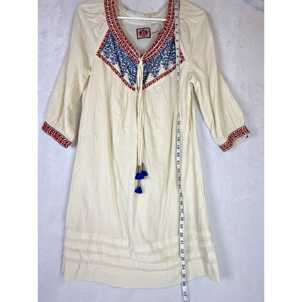 Vintage Y2K Juicy Couture Boho Embroidered Cotton Peasant Dress Size 8 - Picture 4 of 9